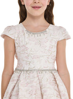 Pink/Gold Jacquard High Low Tail Dres With Tulle Mesh