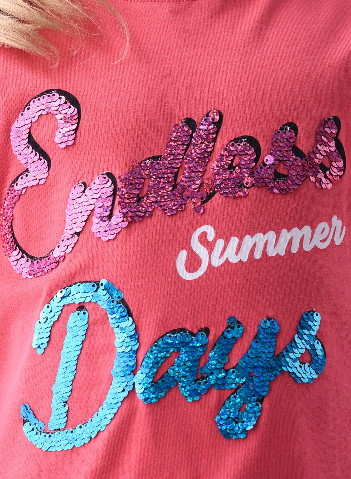 Victor And Jane Summer Graphic & Sequins Embellished T-Shirt - Pink