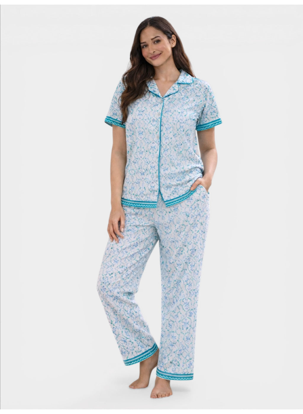 Women'S Printed Pyjama Set With Contrast Piping