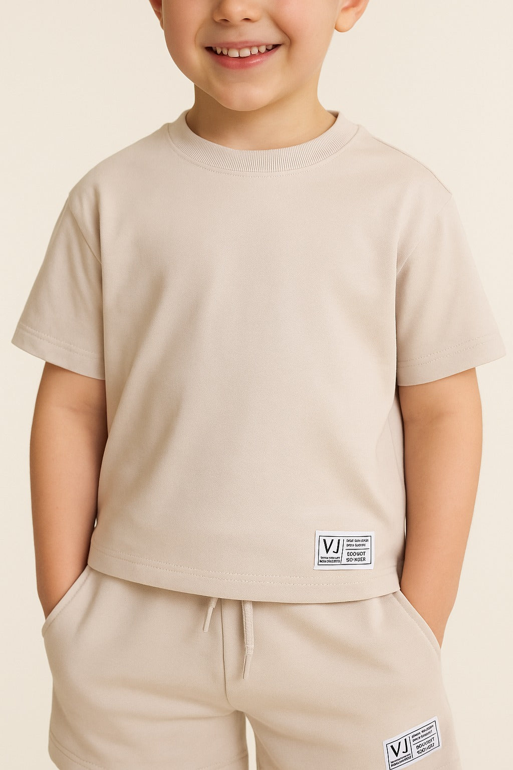 Boys Cotton Interlock Tee & Shorts Set “ Sand