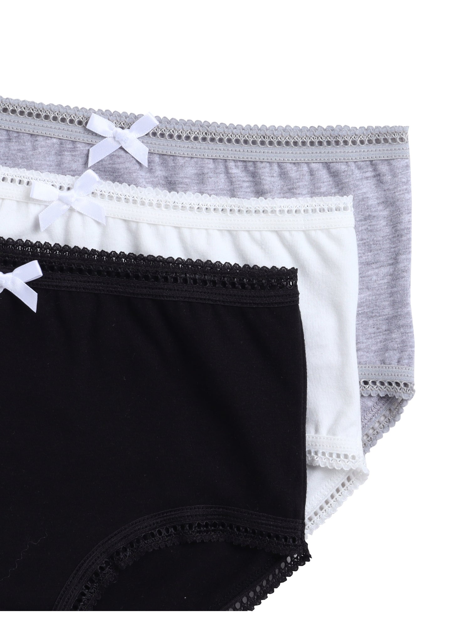 3-Pack Girls' Briefs – Neutral Cotton Basics in Black, White & Grey