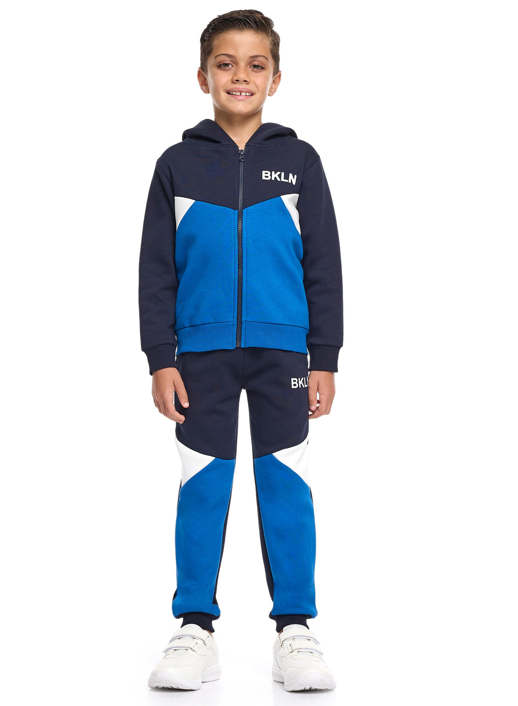 Boys’ Navy &Amp; Blue Colorblock Hoodie Tracksuit “ Zip-Up Sweatshirt &Amp; Joggers Set