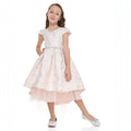 Pink/Gold Jacquard High Low Tail Dres With Tulle Mesh