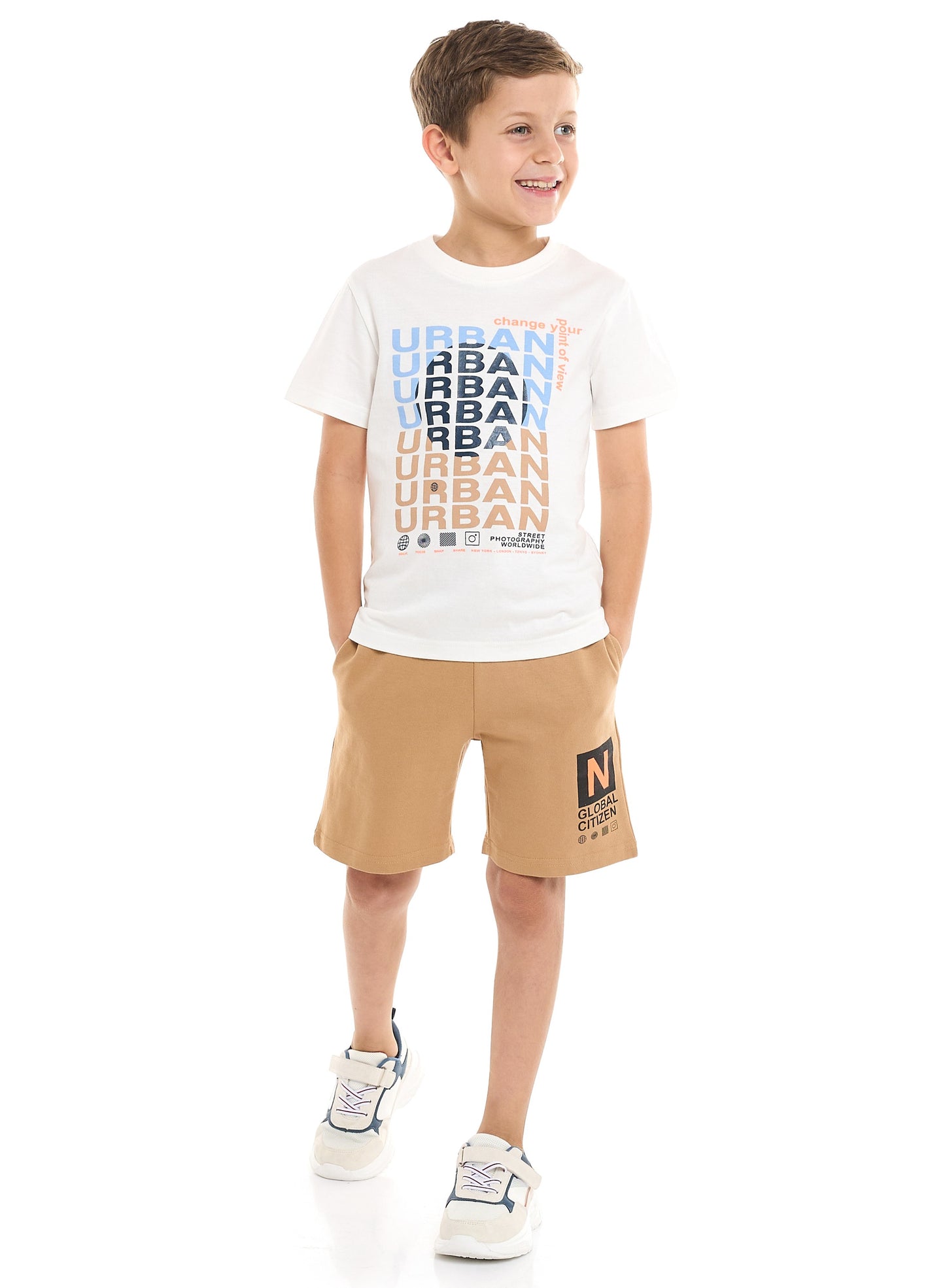 Boys' 2 Piece Set with Matching Tshirt And Slogan Print Shorts