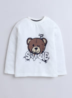 Cute Teddy Printed 3 Pc Set - T-Shirt , Zipper Jacker And Joggers