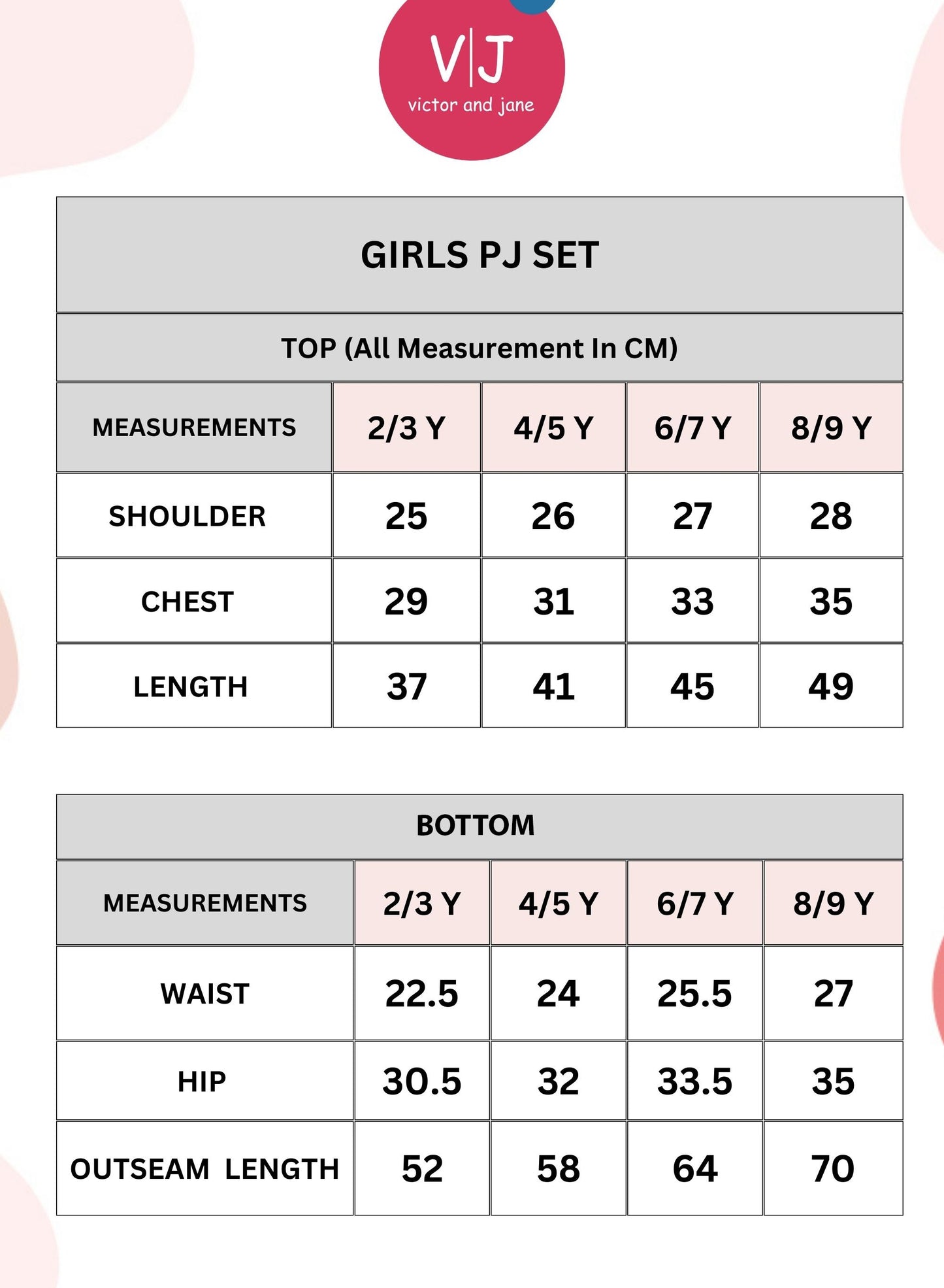 Victor and Jane Girls' PJ Sets – Soft, Breathable Sleepwear for Kids 2-3YRS