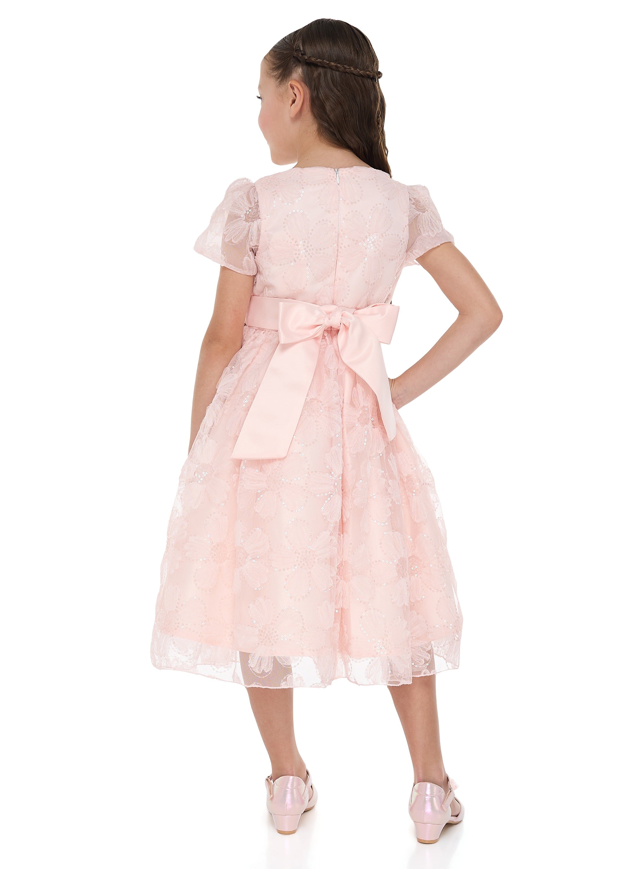 Girls Pink Flower Sequin Dress