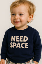 Dirkje Need Space Embroidered Full Sleeves Sweatshirt With Joggers Set - Navy/White