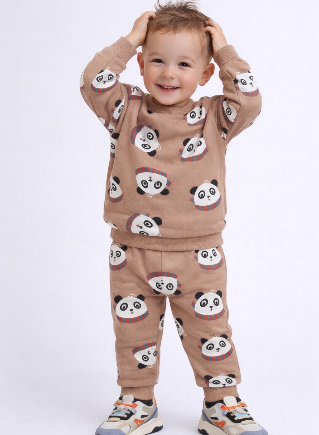 Fashion Infant Set - All Over Printed Sweatshirt And Jogger Set - Lt Brown Aop