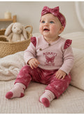 Baby Girls Wrap Bodysuit and Butterfly Print Pants Set with Socks and Headband (4-Piece)