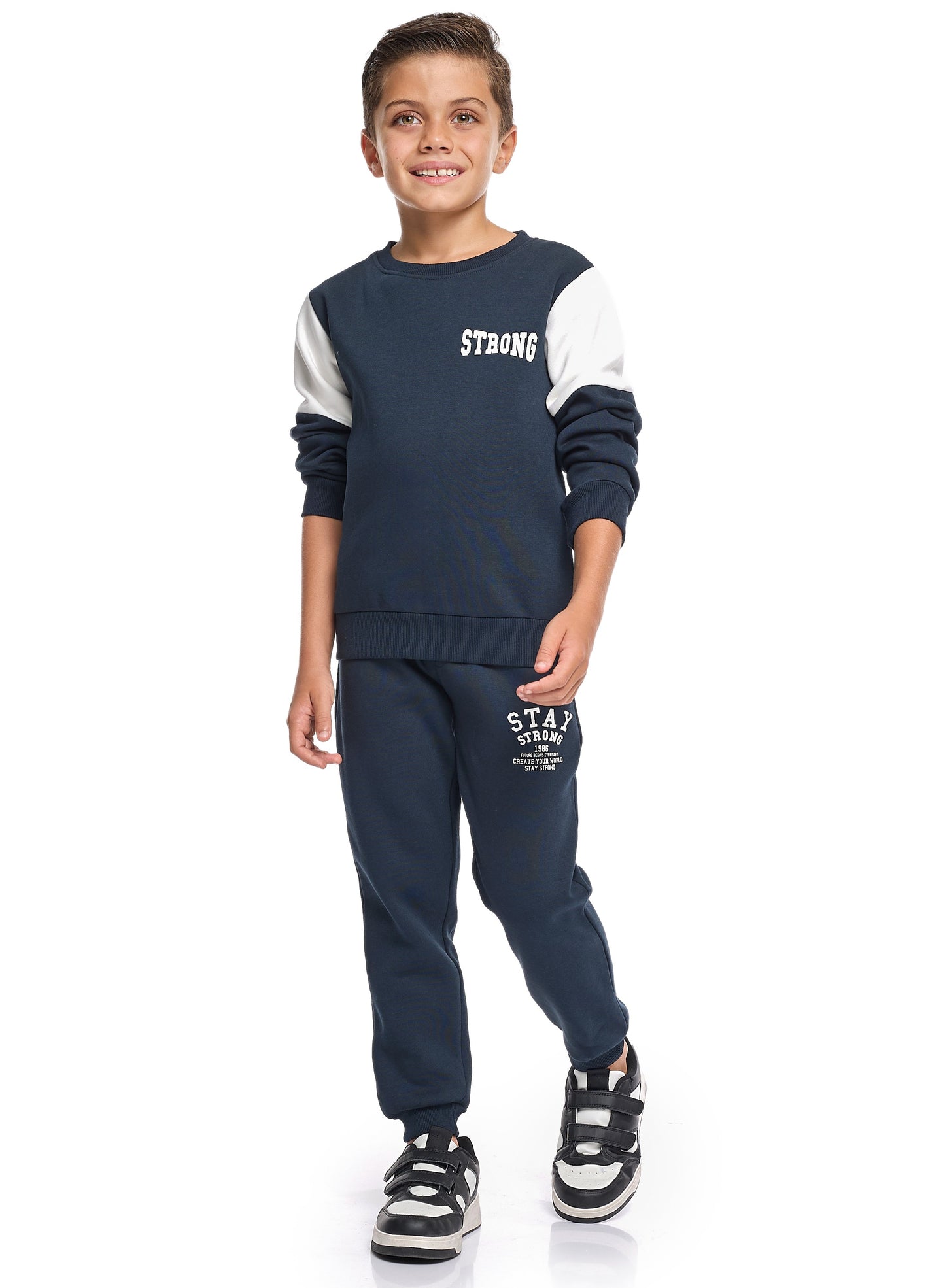 Boys’ Casual Winter Set – Navy Stay Strong Graphic Top & Bottom