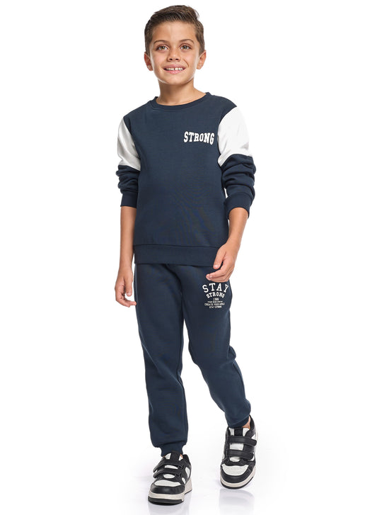 Boys’ Casual Winter Set – Navy Stay Strong Graphic Top & Bottom
