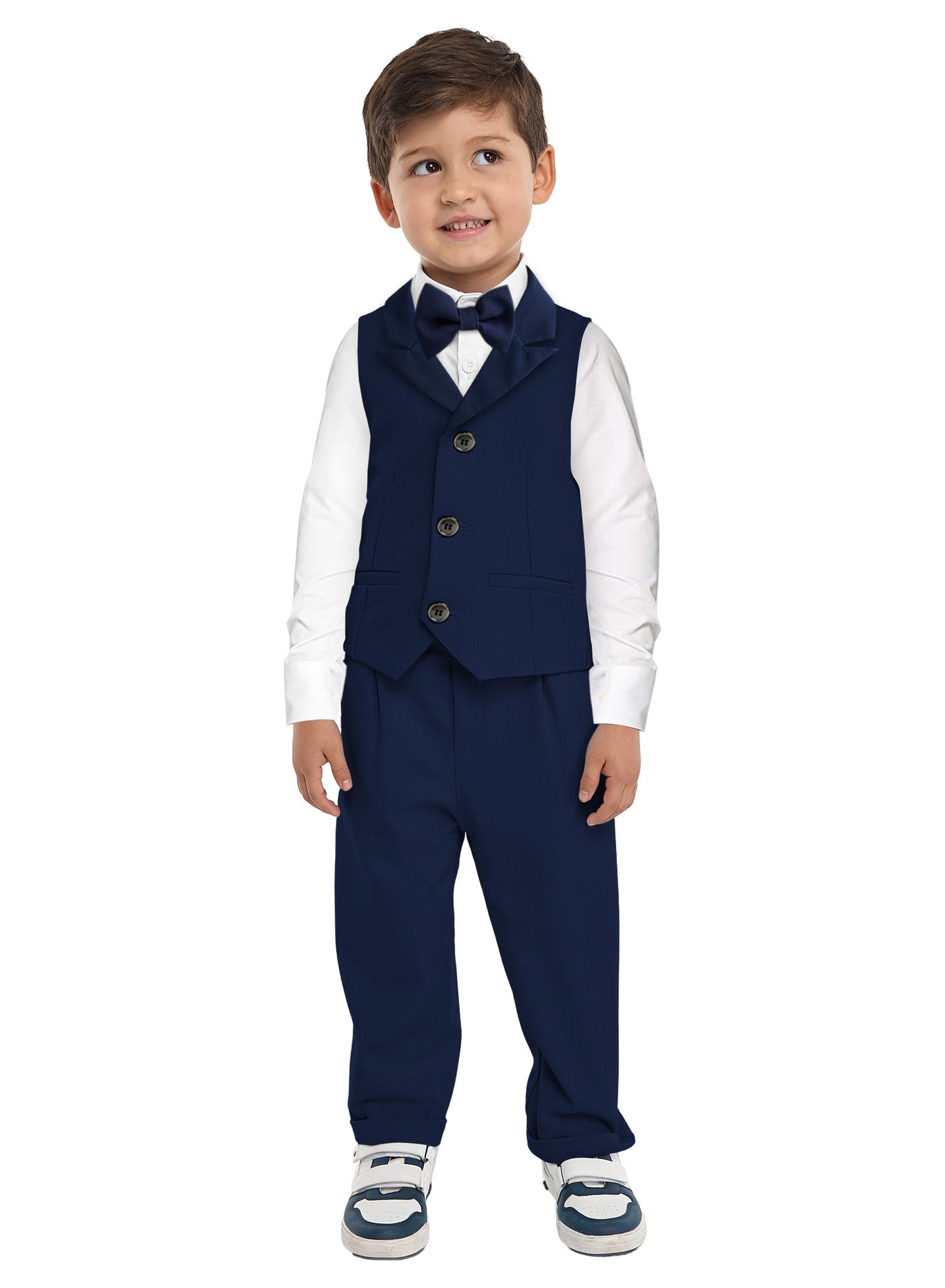 Navy Waistcoat And Pant Set With Shirt And Bow Tie