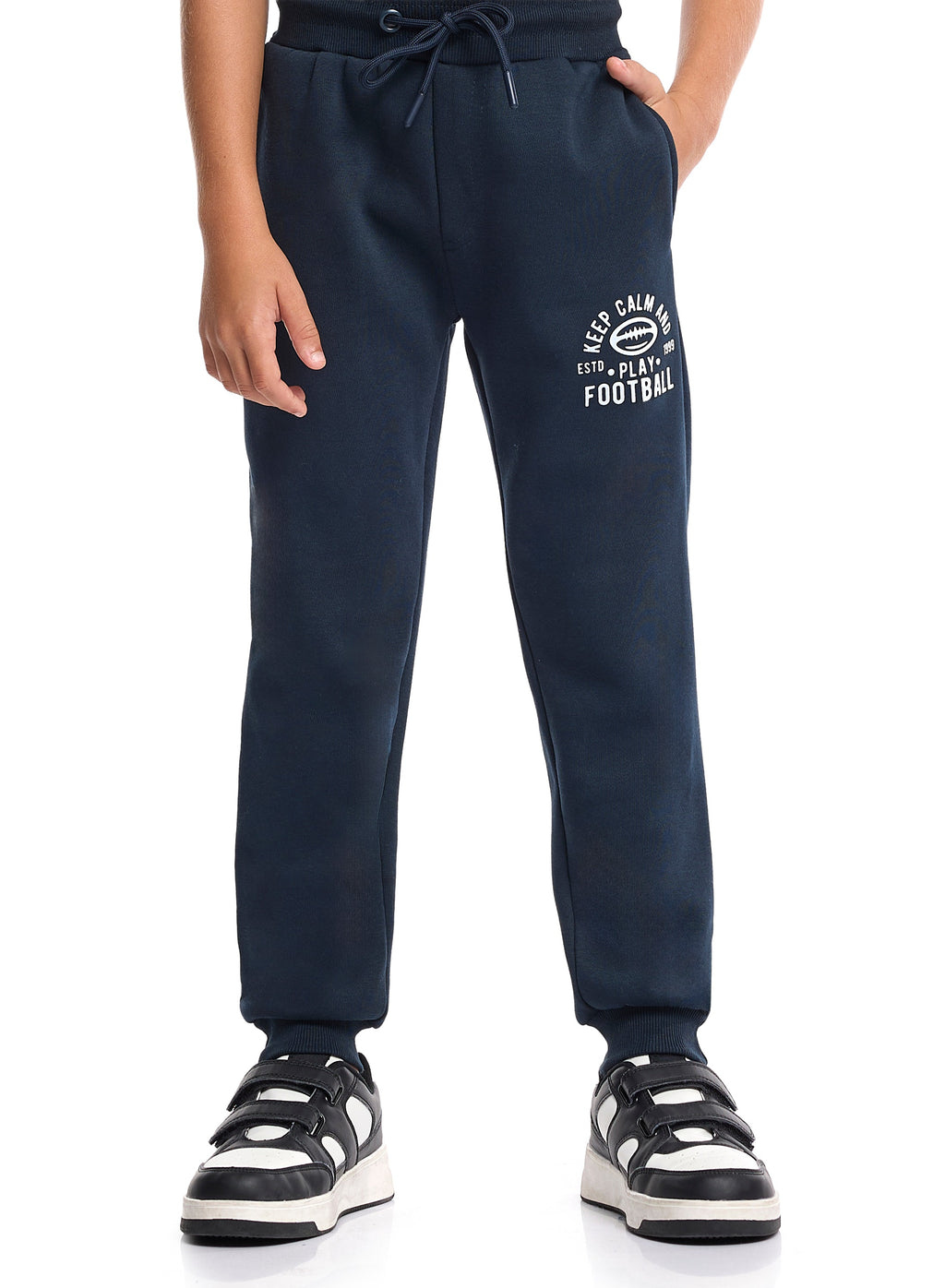 Victor And Jane Cotton Football Graphic Full Sleeves Sweatshirt & Joggers Co-Ord Set - Navy Blue