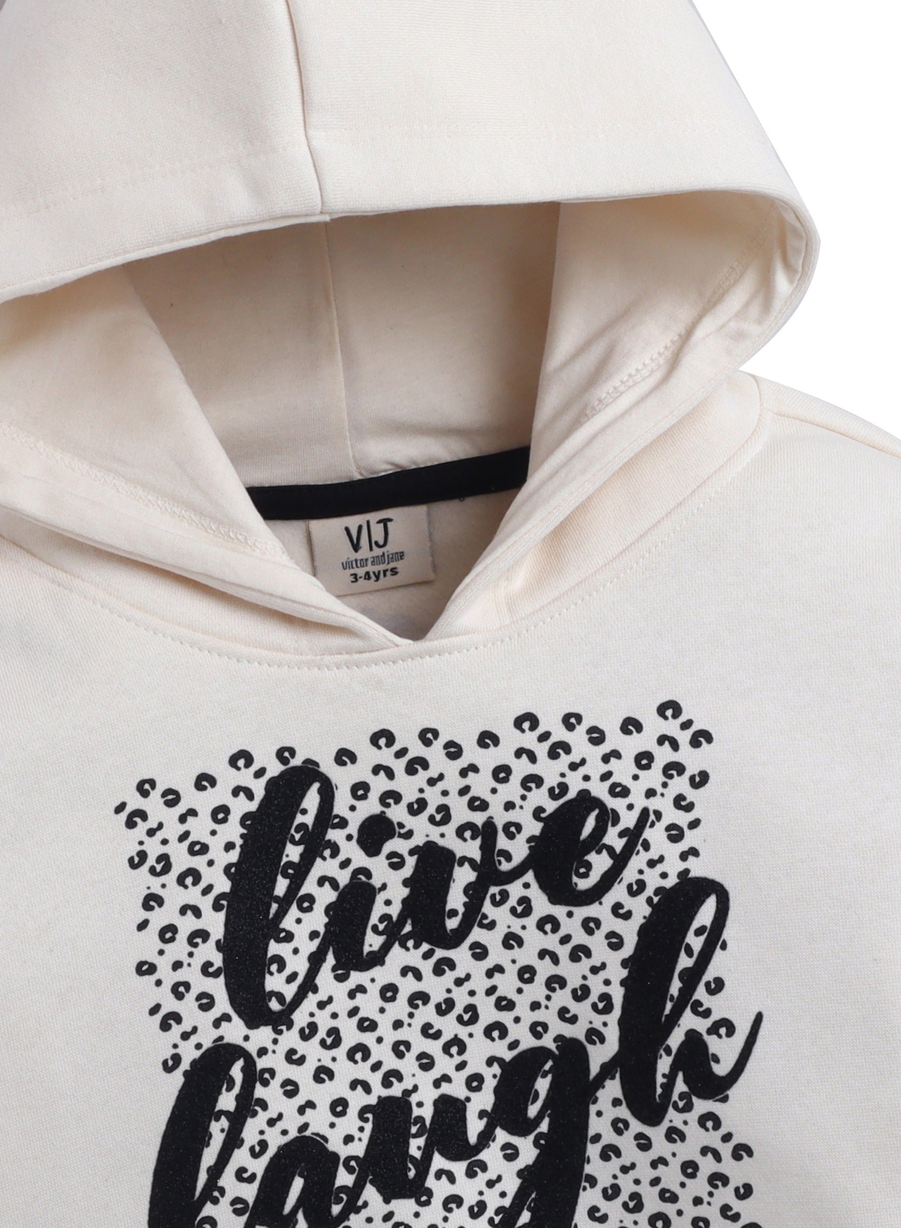 Girls Œlive Laugh Love” Glitter Fleece Hoodie “ Cream