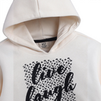 victor and jane girls cream hoodie with black live laugh leopard print graphic on the front