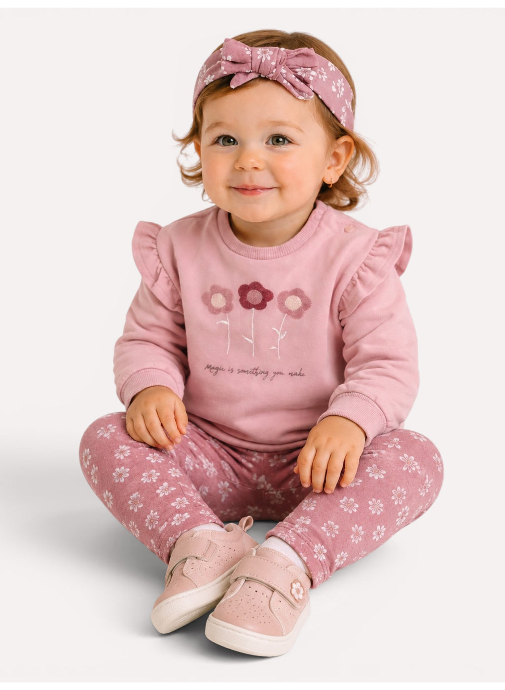 Girls 3pcs Set – Sweatshirt, Printed Leggings & Headband
