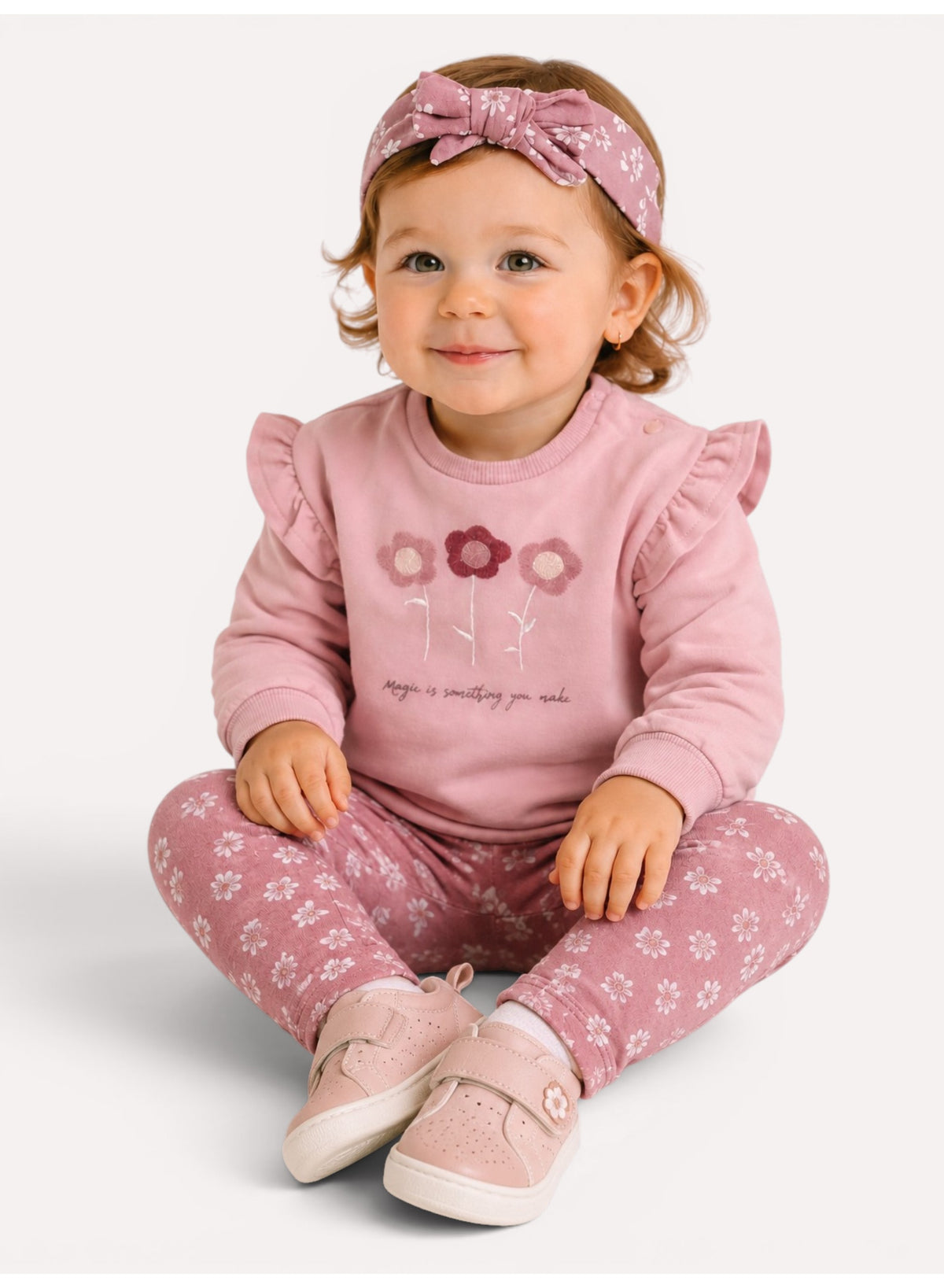 Girls 3pcs Set – Sweatshirt, Printed Leggings & Headband
