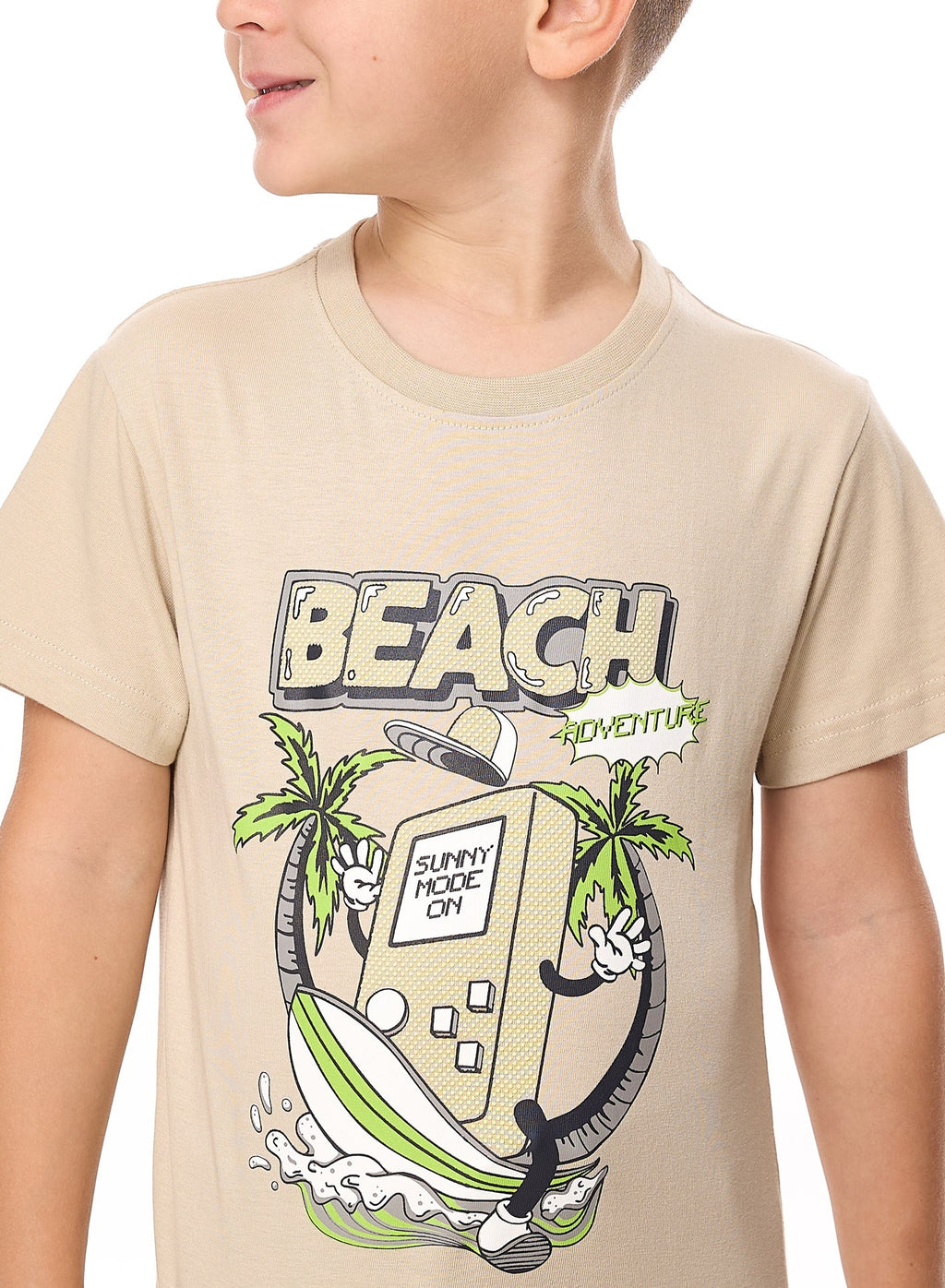Victor And Jane Boys' 2Pc Set “ Beach Days - Beige And Dark Grey