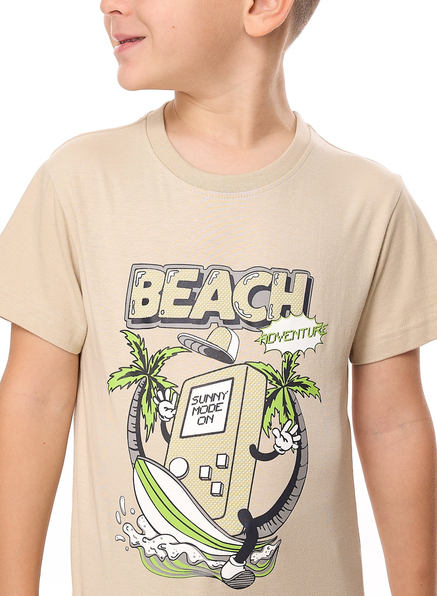 Victor And Jane Boys' 2Pc Set “ Beach Days - Beige And Dark Grey