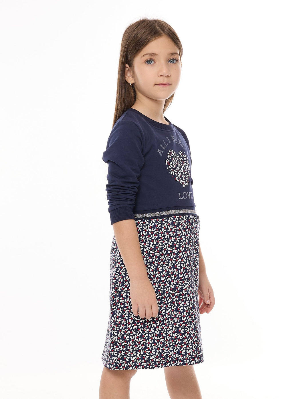 Girls Winter Dress - Floral Applique With Glitter Print