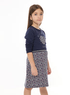 Girls Winter Dress - Floral Applique With Glitter Print