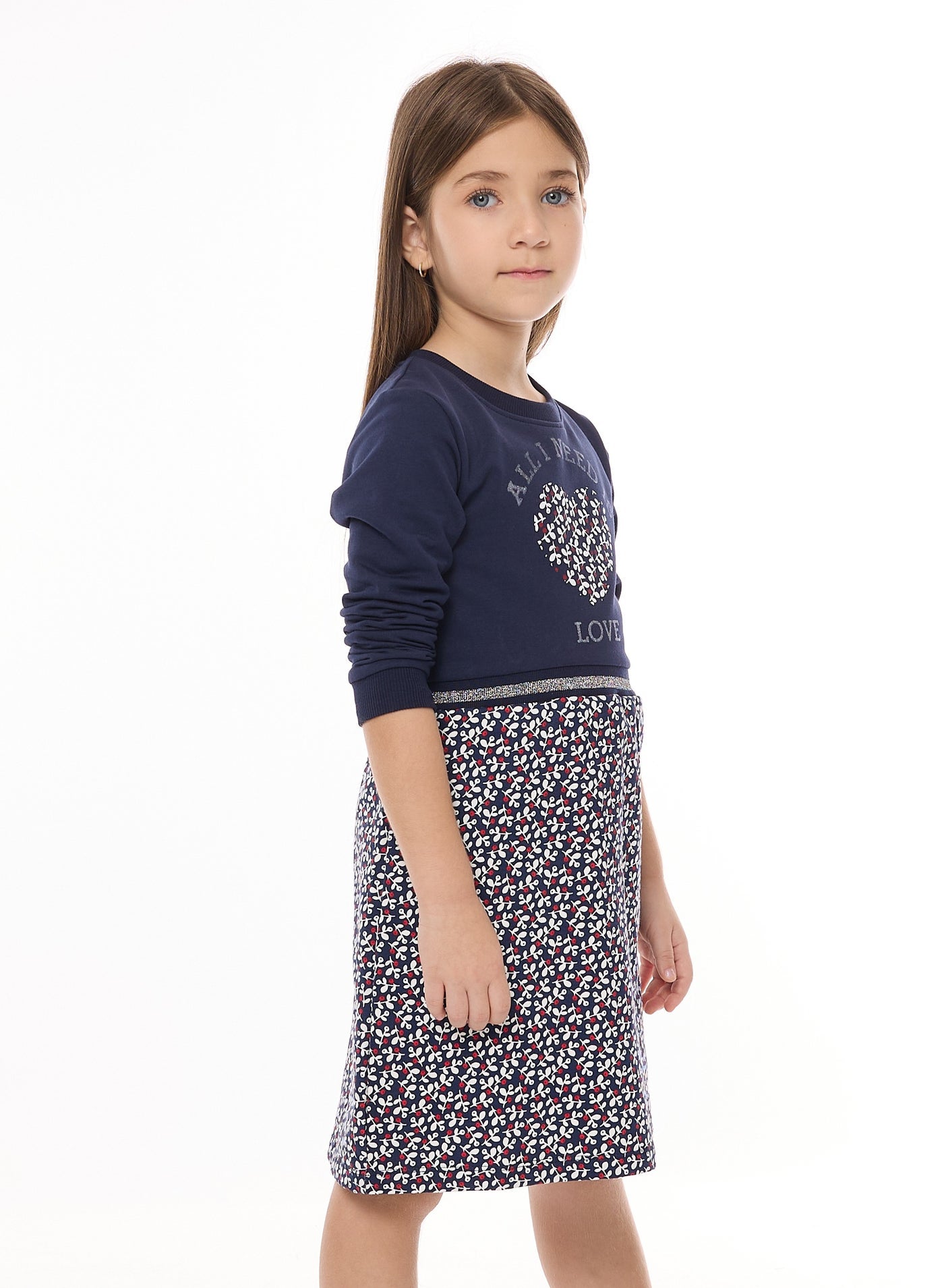 Girls Winter Dress - Floral Applique With Glitter Print