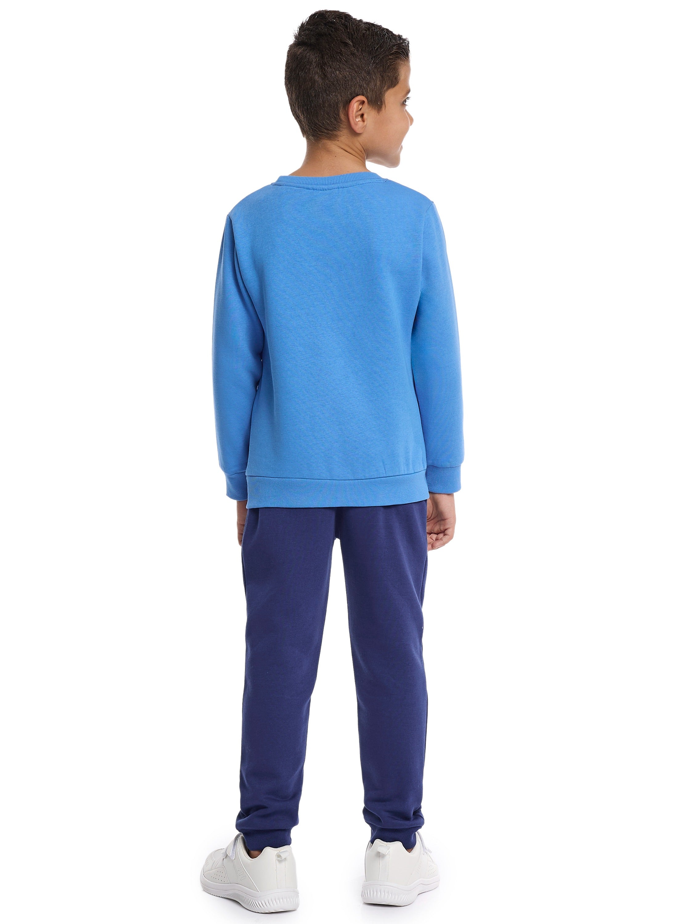 Victor And Jane Cotton Top Of The World Graphic Full Sleeves Sweatshirt & Joggers Set - Blue