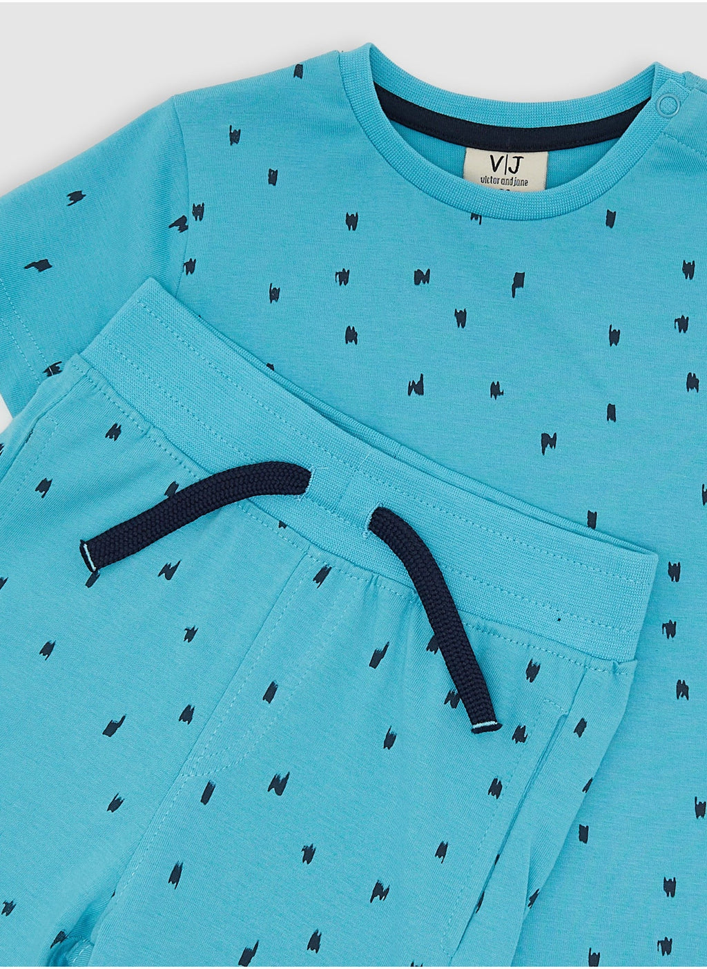 Victor and Jane Cotton All Over Printed Short Sleeve T-Shirt & Shorts/Co-ord Set - Blue