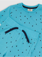 Victor and Jane Cotton All Over Printed Short Sleeve T-Shirt & Shorts/Co-ord Set - Blue