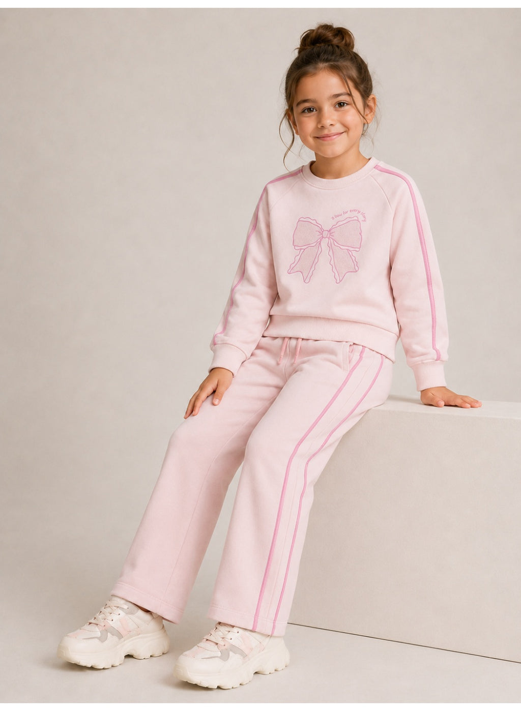Girls Bow Graphic Sweatshirt and Wide Leg Pants Set