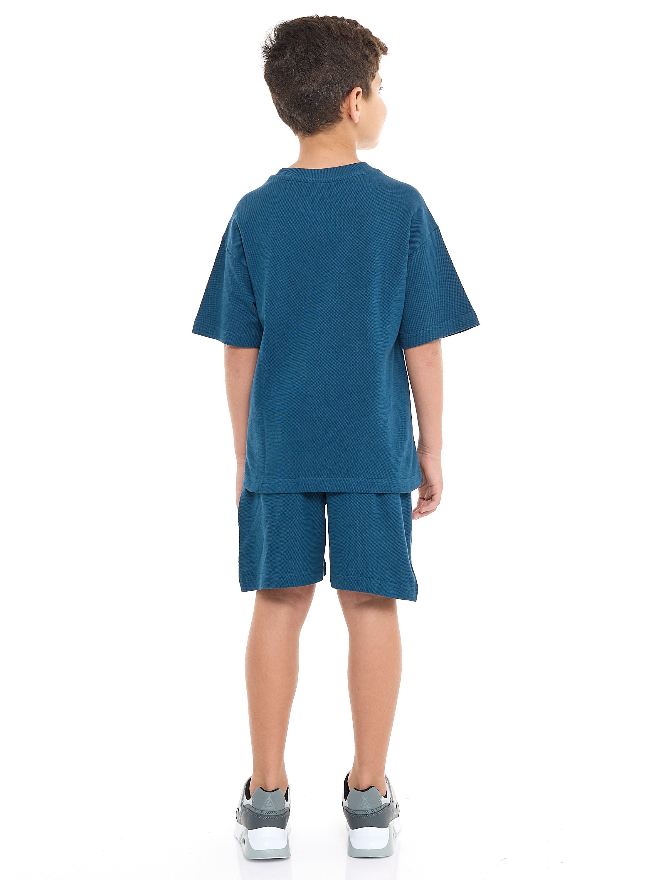 Oversized - Boys' Jacquard 2-Piece Set - T-Shirt With Badge Detail And Matching Shorts With Pockets,