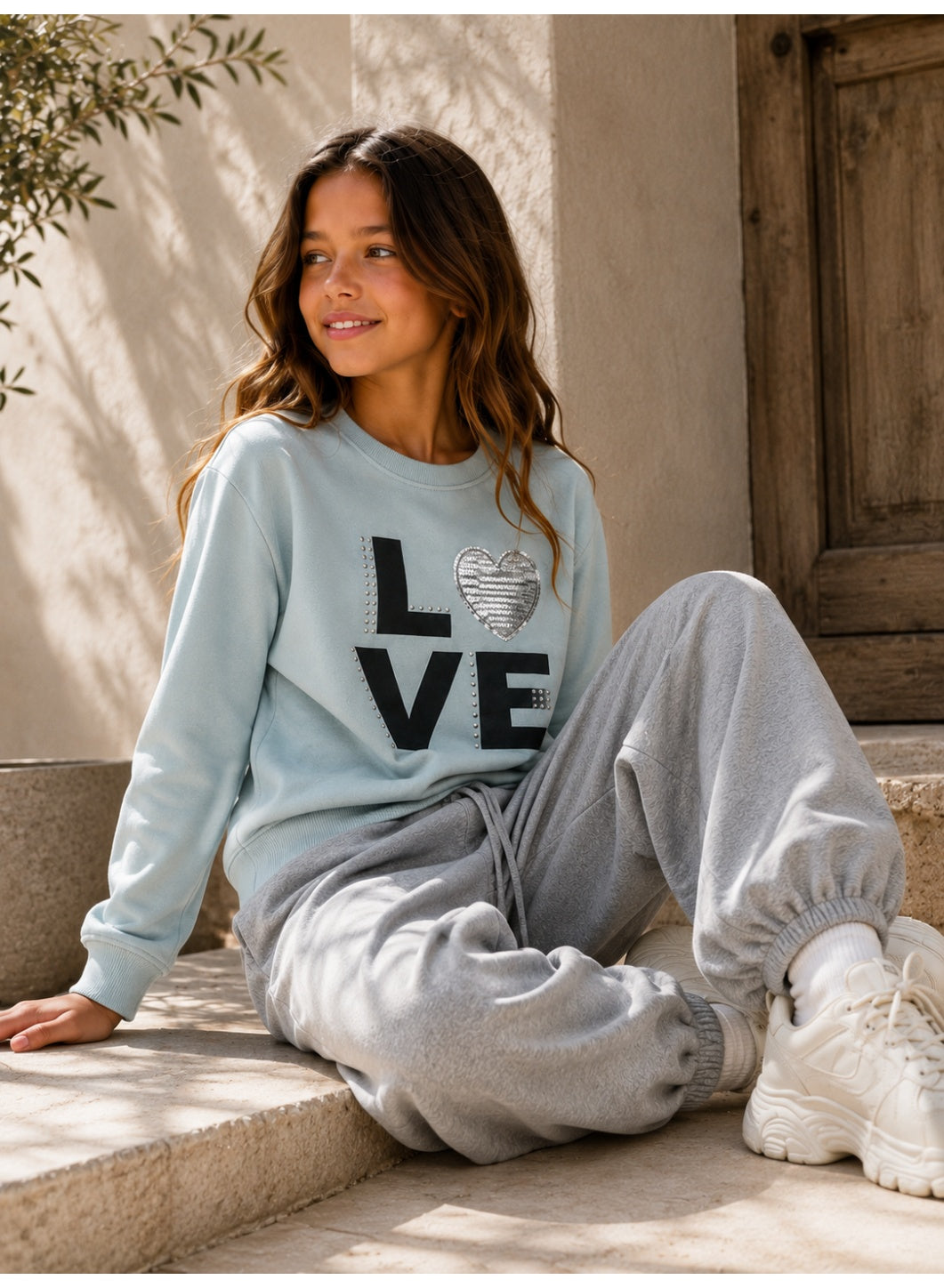 Girls Graphic Pullover Top with Puff Sleeves
