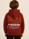Boys' Maroon "Worldwide" Printed Hooded Sweatshirt