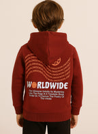 Boys' Maroon "Worldwide" Printed Hooded Sweatshirt
