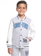Victor And Jane Cotton Boston 98 Printed Full Sleeves Varsity Jacket & Joggers Co-Ord Set - Grey
