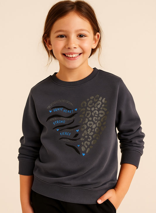 Girls'  – Heart Graphic Sweatshirt | 100% Cotton,