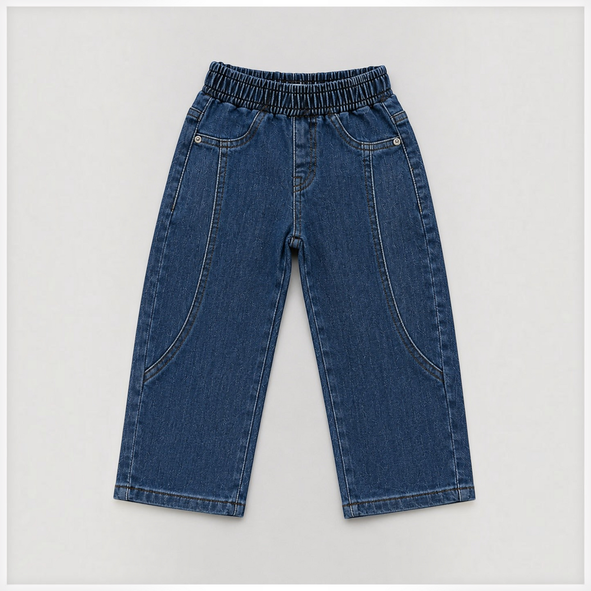 victor and jane boys dark blue denim pants with an elastic waistband and decorative front seam detailing