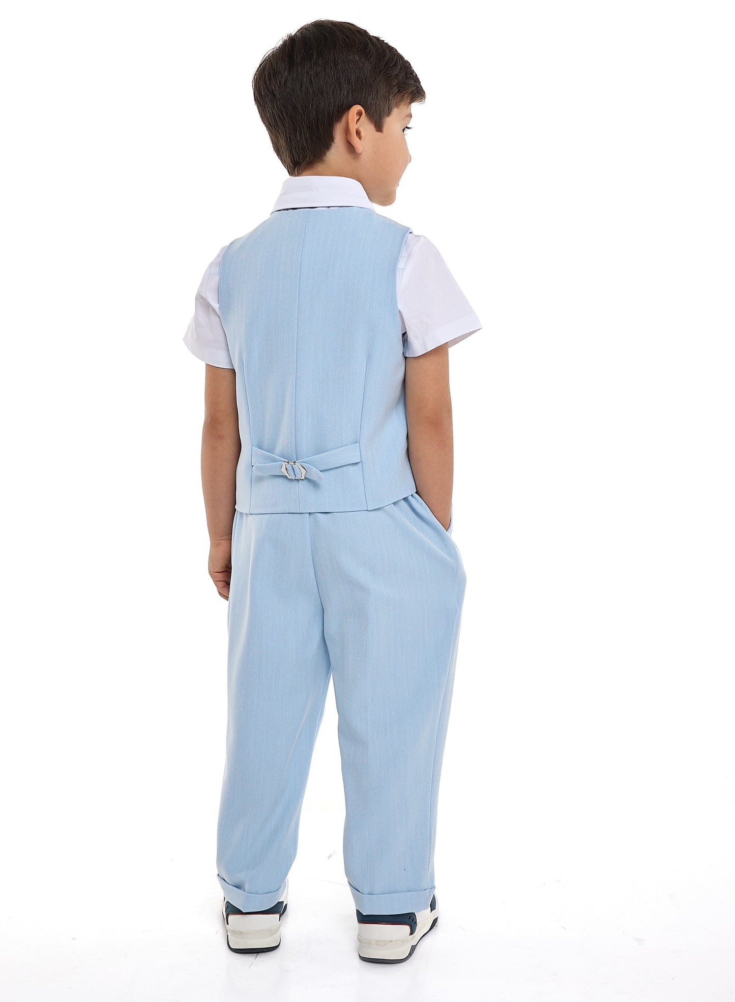 Lt Blue Waistcoat And Pant Set With Shirt And Bow Tie