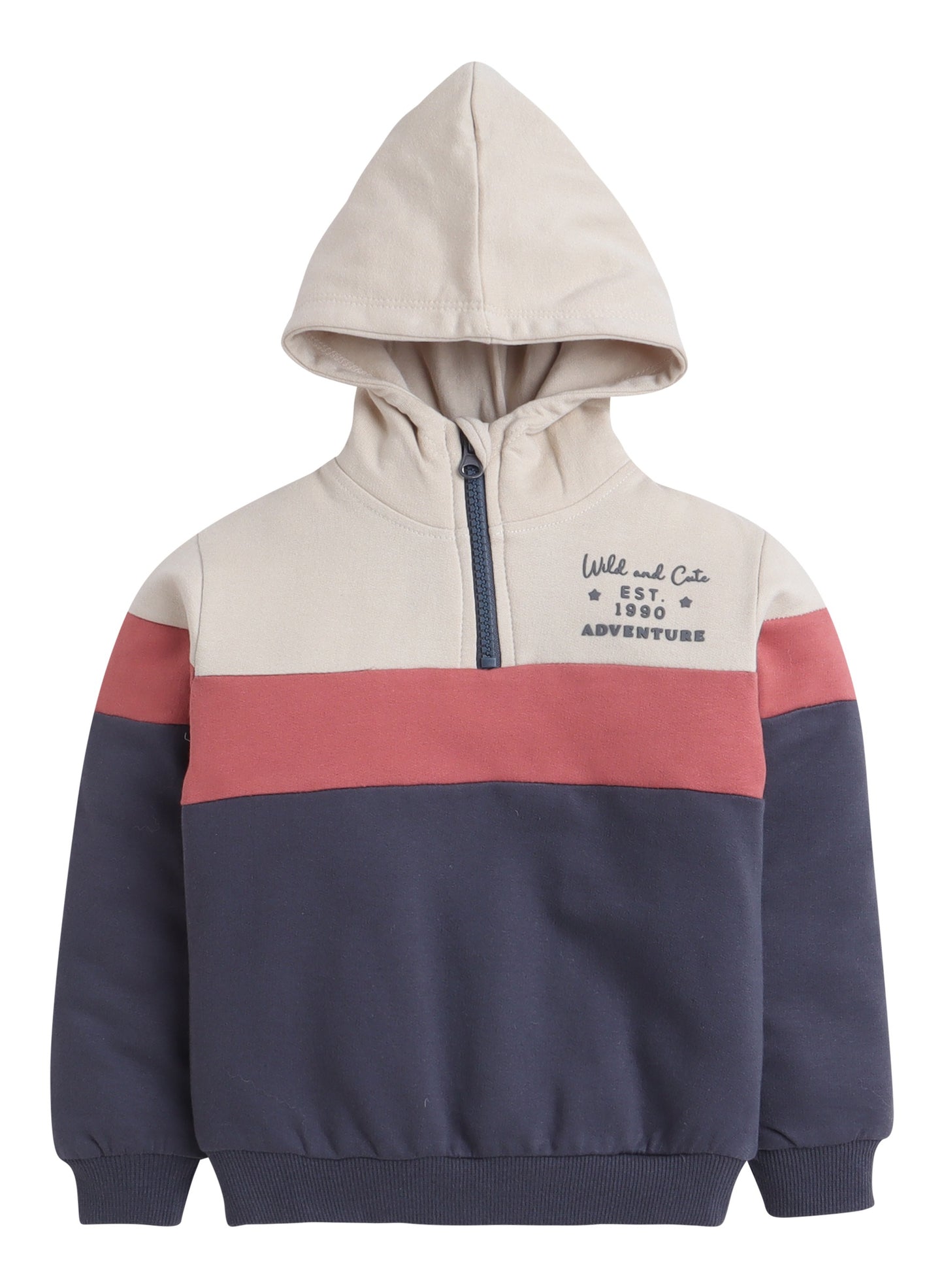 Boys Colorblock Fleece Tracksuit – Cream, Terracotta & Grey 2-Piece Set