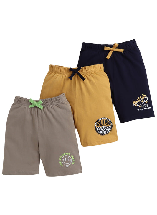 Boys' Slogan Print Shorts with Lace-up and Elasticated waist - pack of 3