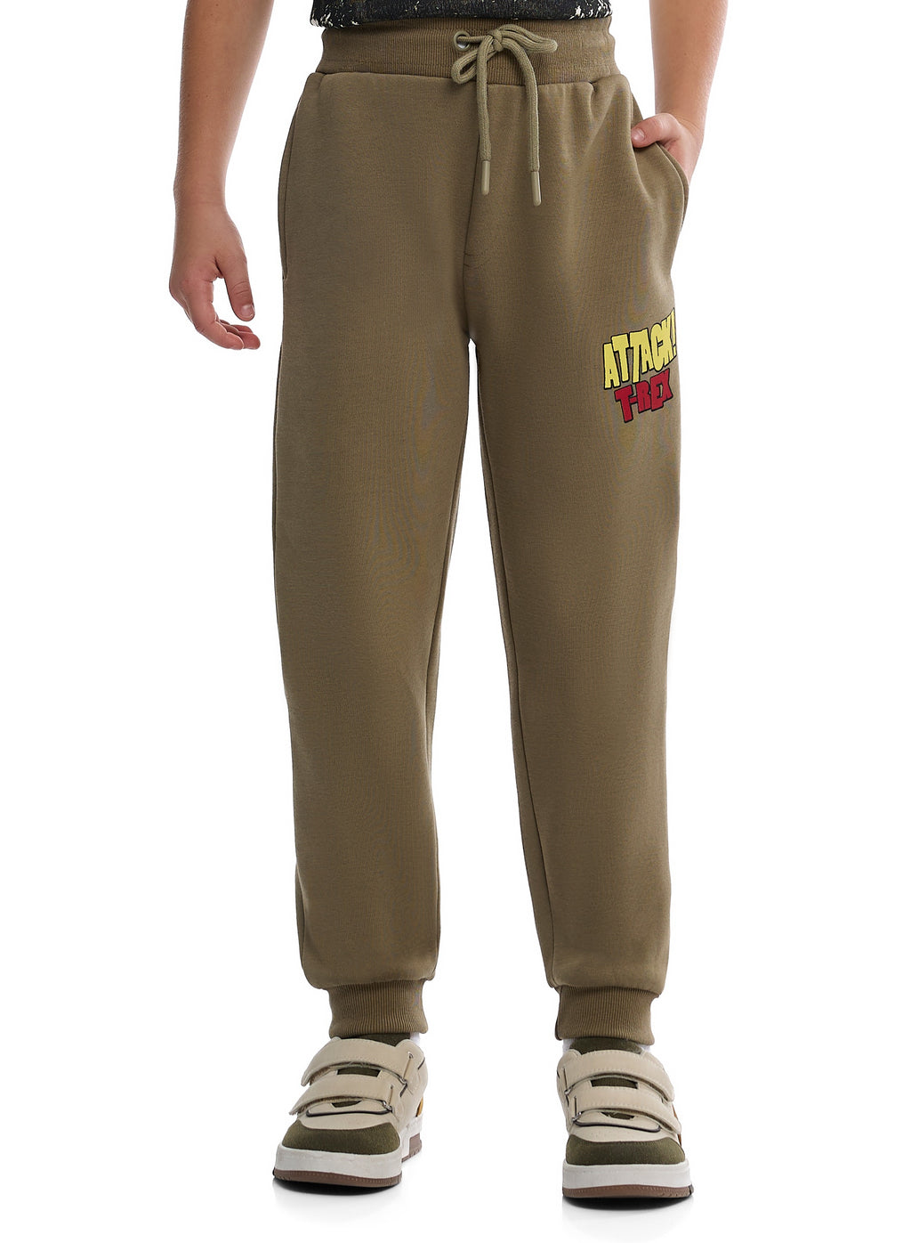 Victor And Jane Cotton Dinosaur Graphic Full Sleeves Sweatshirt & Joggers Set - White & Olive Green