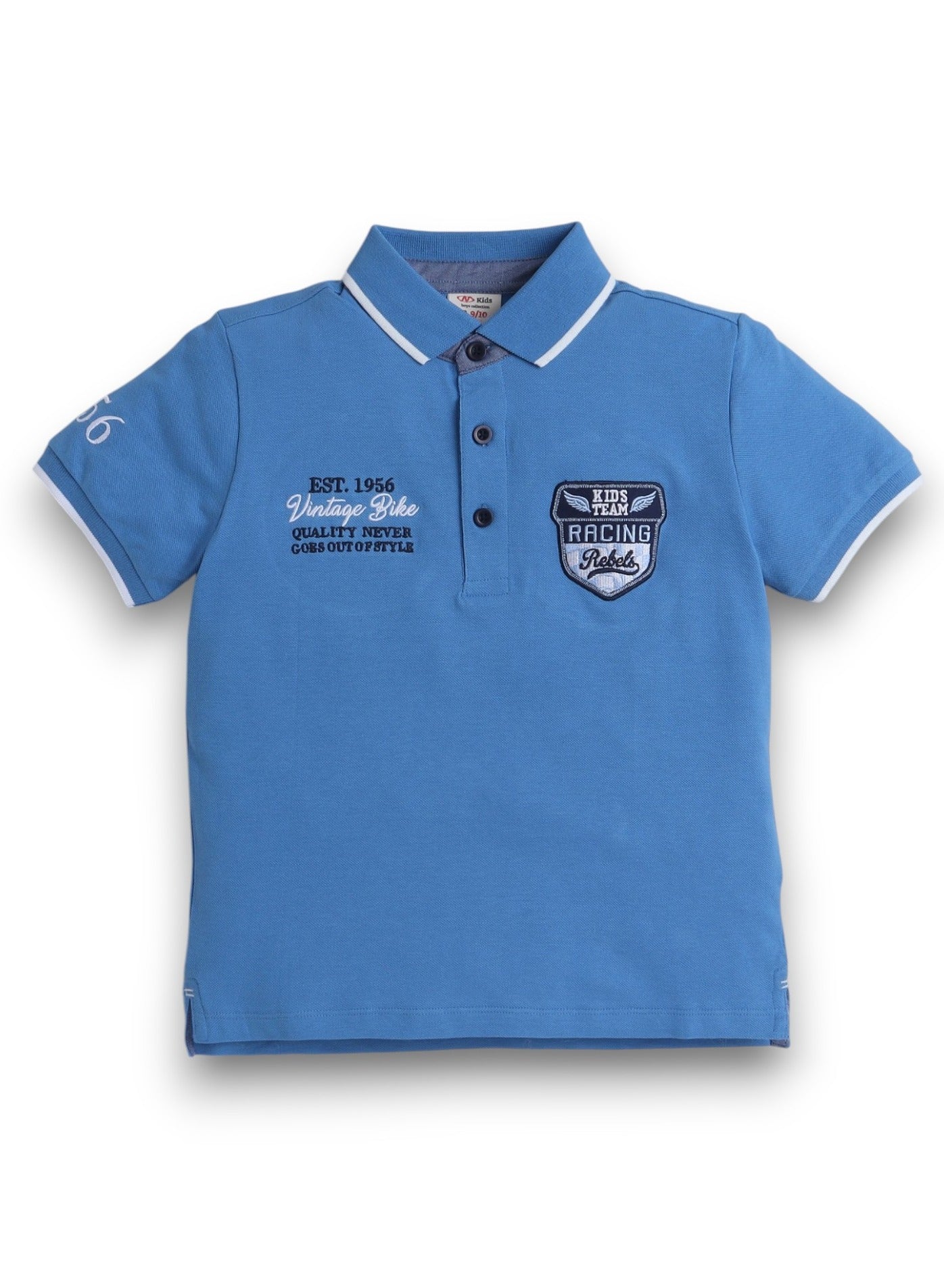 Victor & Jane Boys' Polo T-Shirt – Blue colour with Embroidered Label detail