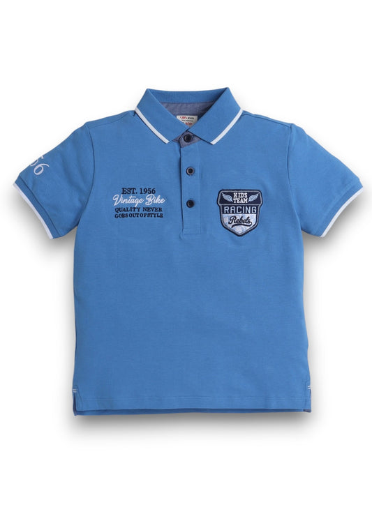Victor & Jane Boys' Polo T-Shirt – Blue colour with Embroidered Label detail
