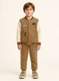 Victor And Jane Cotton Rhythm Printed Full Sleeves Varsity Jacket & Joggers Co-Ord Set - Brown