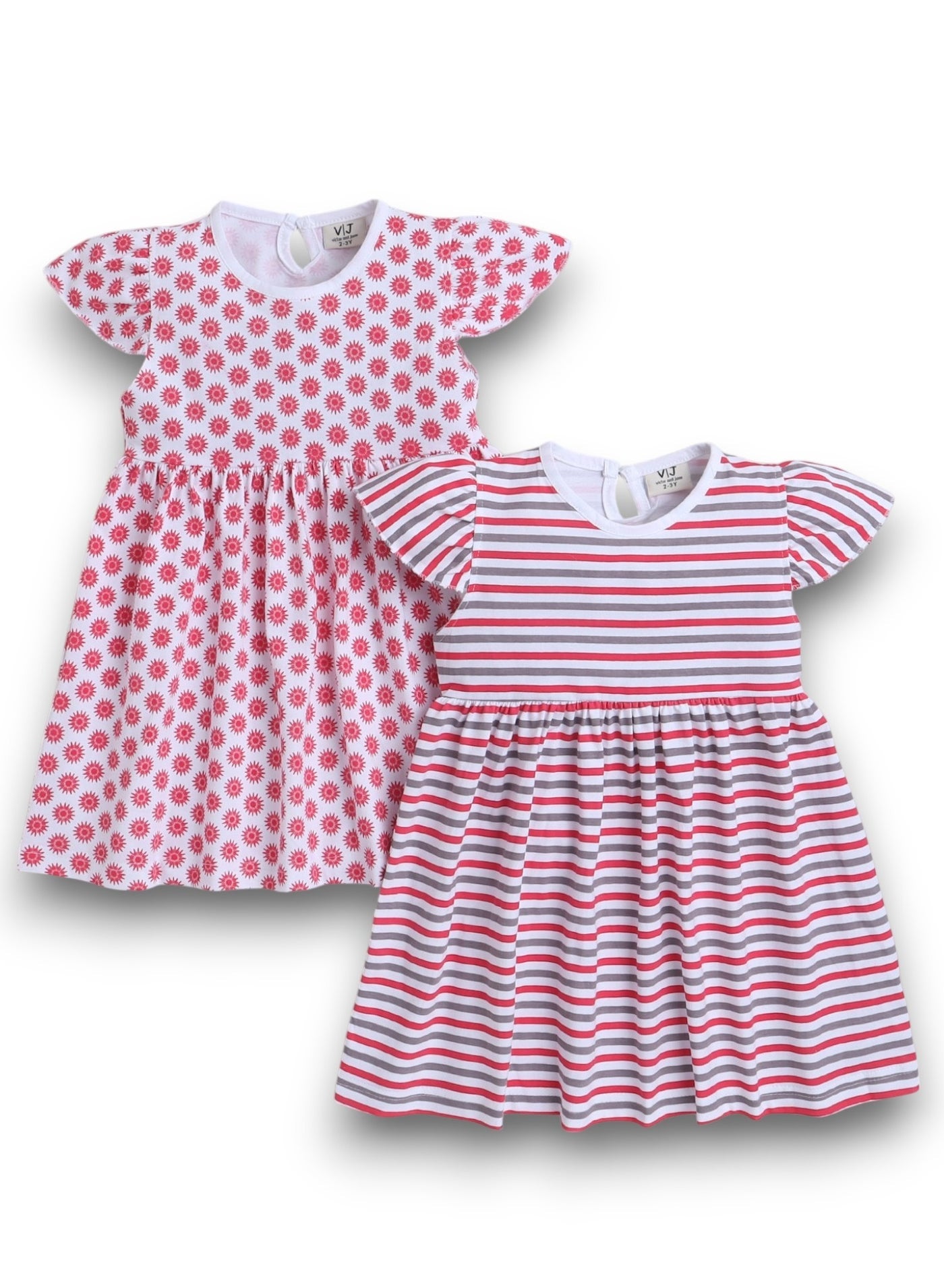 Victor And Jane - All-Over Printed Cap Sleeve - Dress (Pack Of 2)