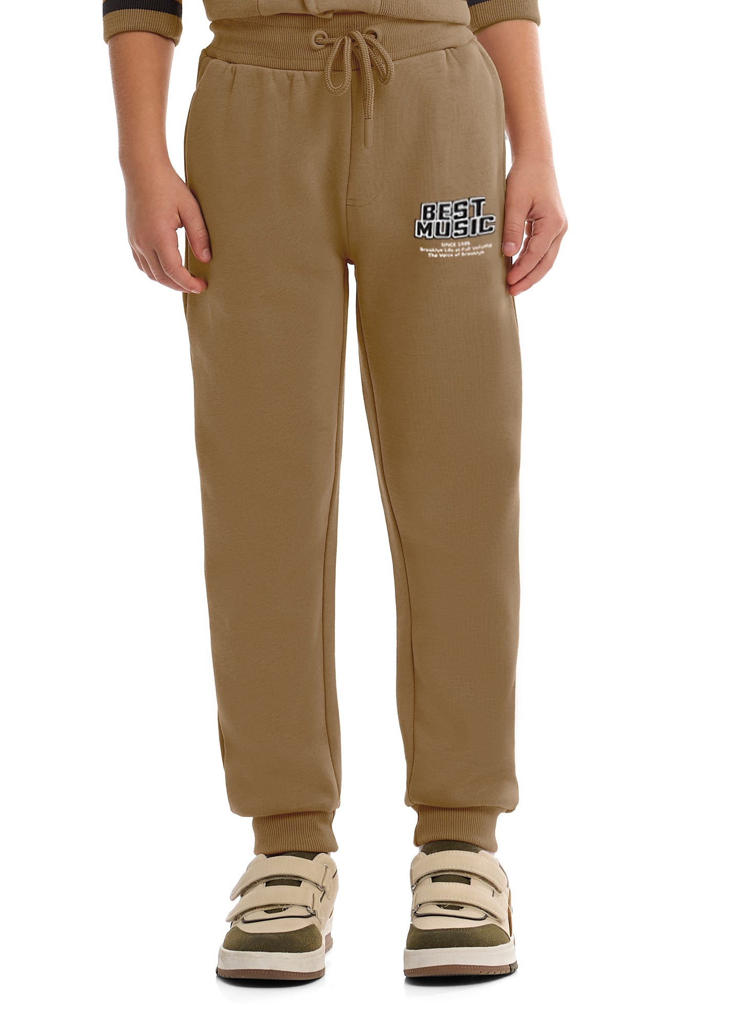 Boys’ Stylish Varsity Tracksuit – Brown Rhythm Print Jacket & Joggers