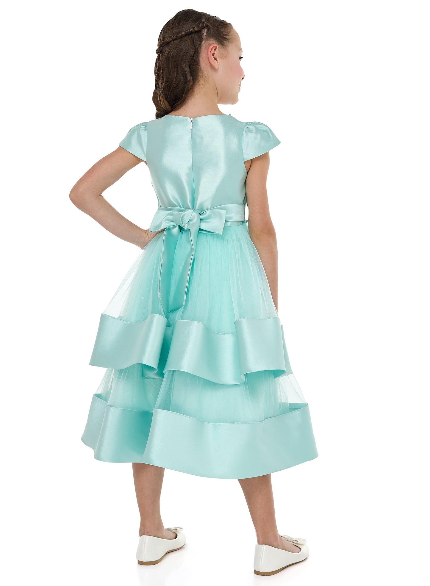 Chic Green Satin  Party Dress With Mesh & Decoration