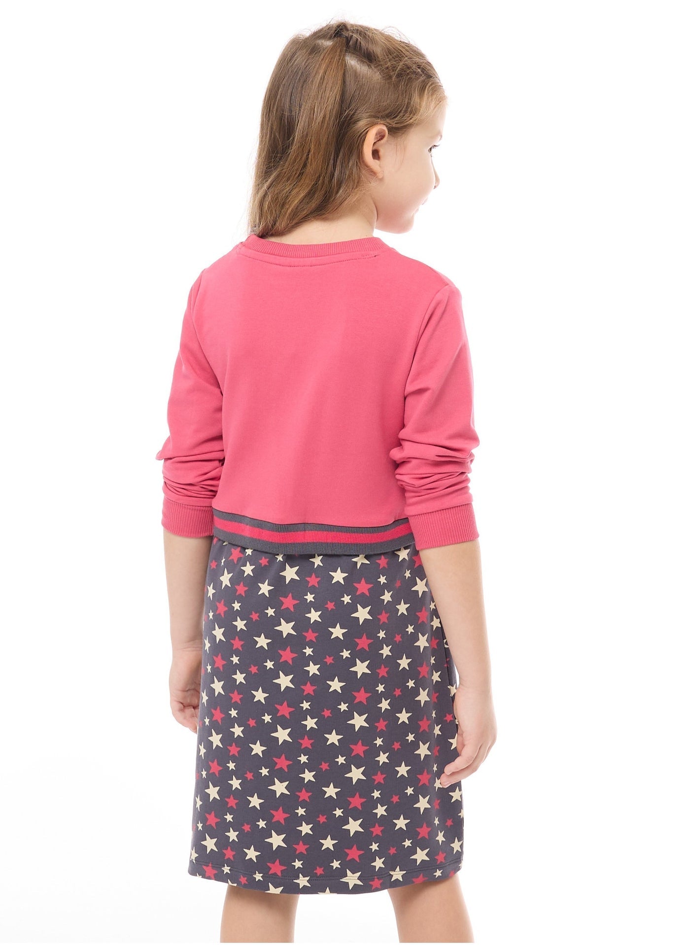 Glitter Printed Colour Blocking Contrast Rib Winter Dress