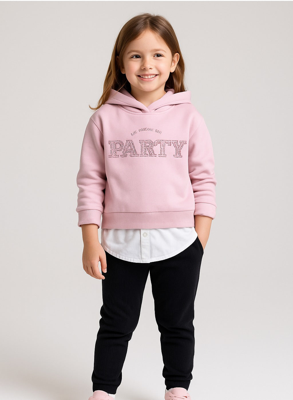 Girls Party Layered Fleece Hoodie “ Pink
